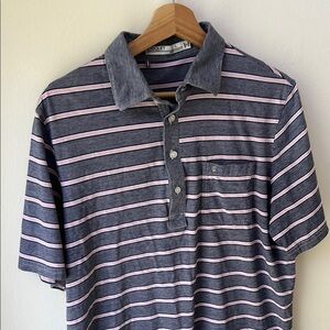 Criquet Gray and Pink Polo Shirt with Classic Stripes Size Large
